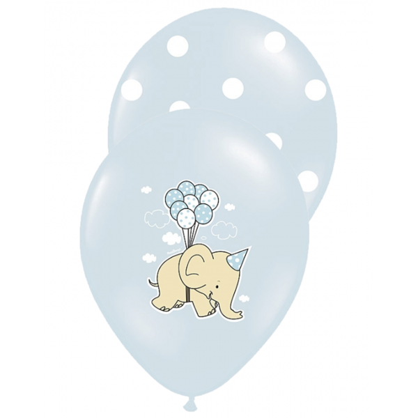 6 Motivballons - Ø 30cm - Dots & Elephants - Hellblau