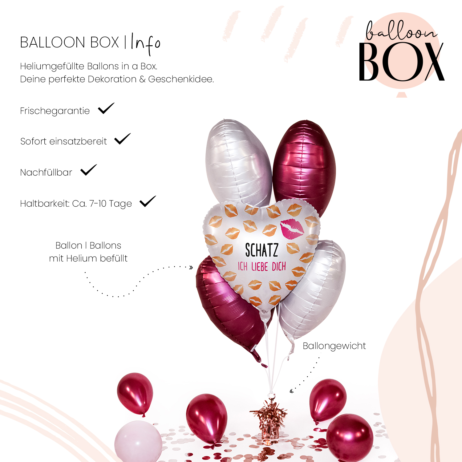 Personalisierter Ballon in a Box - Hugs & Kisses