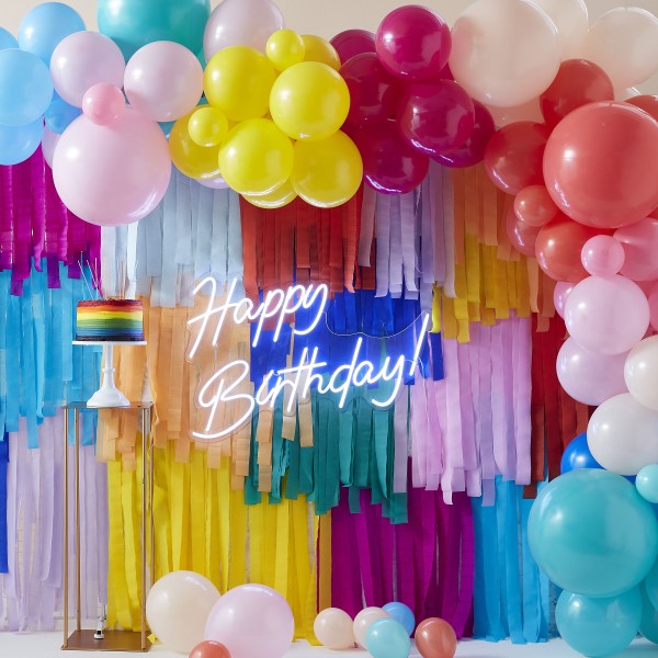 1 Backdrop Kit - Layered Streamers and Balloon Arch - Brights