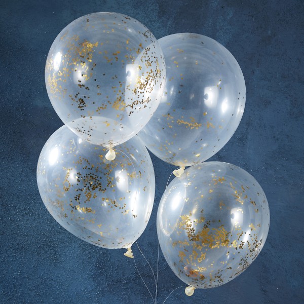 5 Balloons - Confetti Balloon - 12&quot; - Gold Glitter