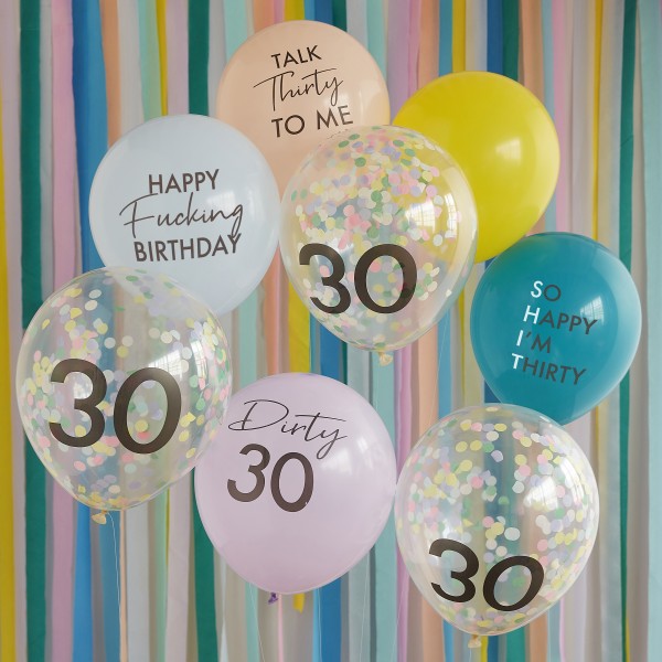 8 Balloon Bundle - Naughty 30 - Brights