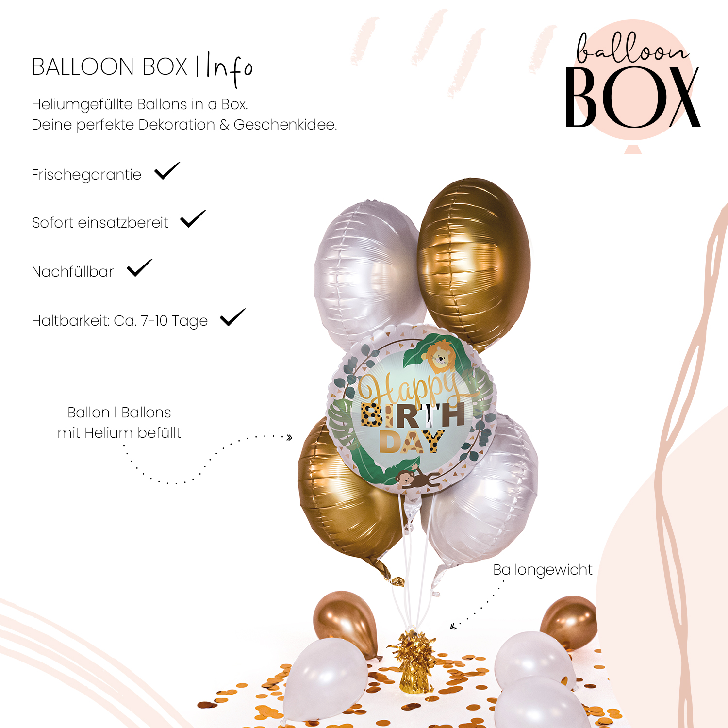 Heliumballon in a Box - Jungle Friends - Happy Birthday