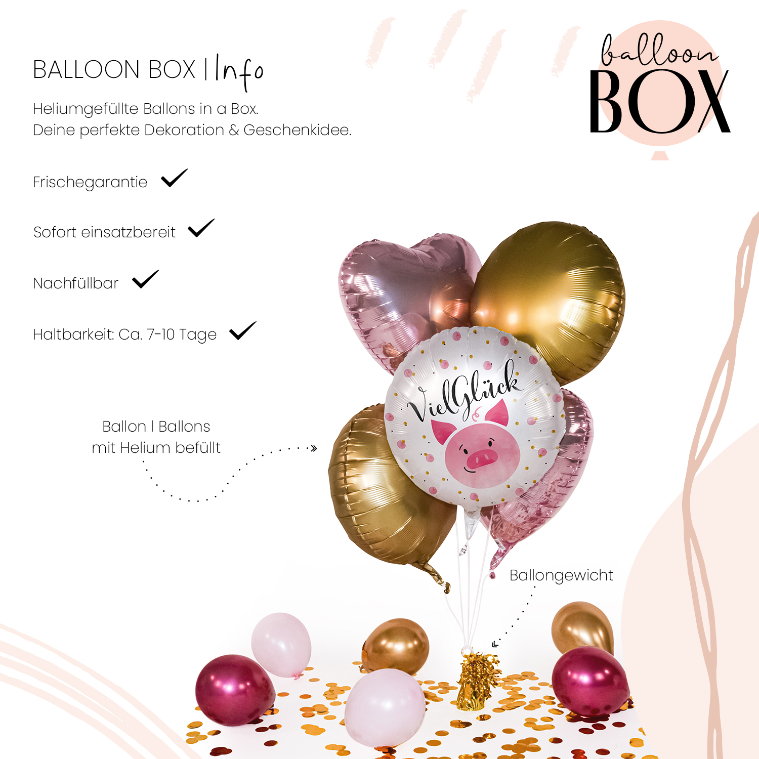 Heliumballon in a Box - Viel Glück Schweinchen