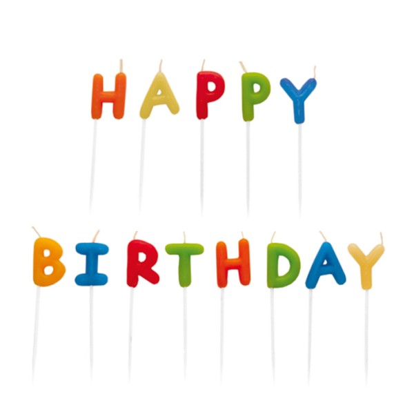 13 Kuchenkerzen - Happy Birthday mehrfarbig