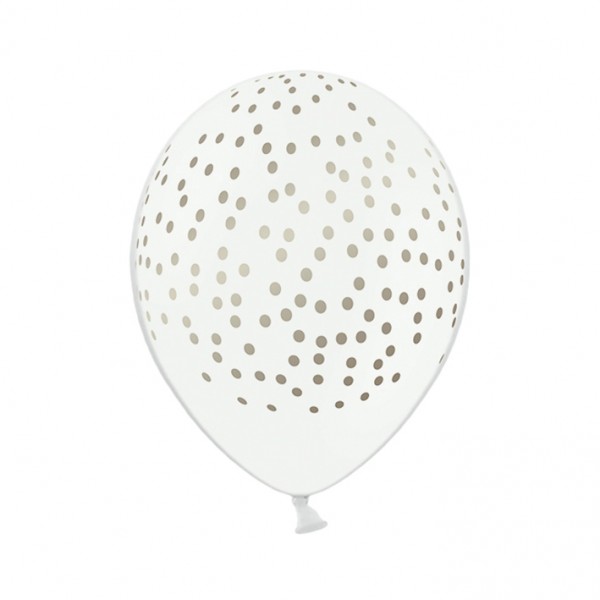 6 Motivballons - Ø 30cm - Dots - Weiß & Gold