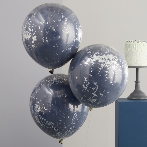 3 Balloon Bundle - Double Stuffed - Navy with Silver Shred