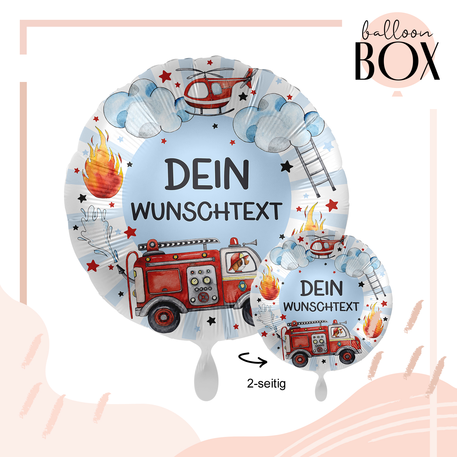 Personalisierter Ballon in a Box - Happy Fire Engine