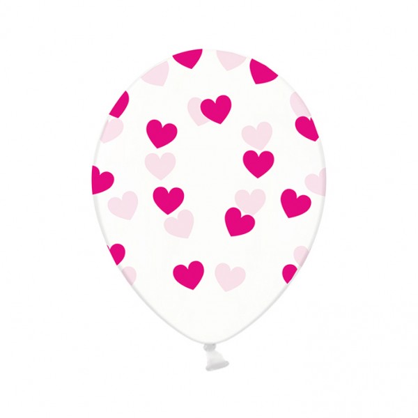 6 Motivballons Clear - Ø 30cm - Hearts - Pink