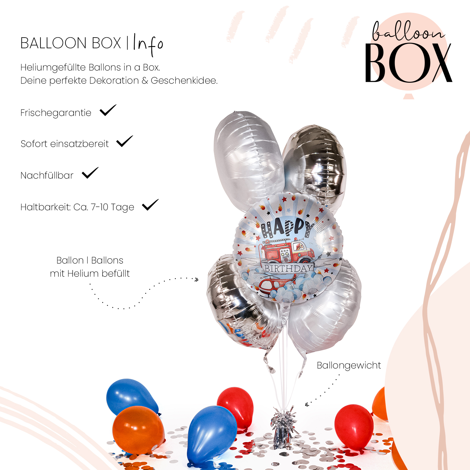 Heliumballon in a Box - Happy Fire Engine - Birthday