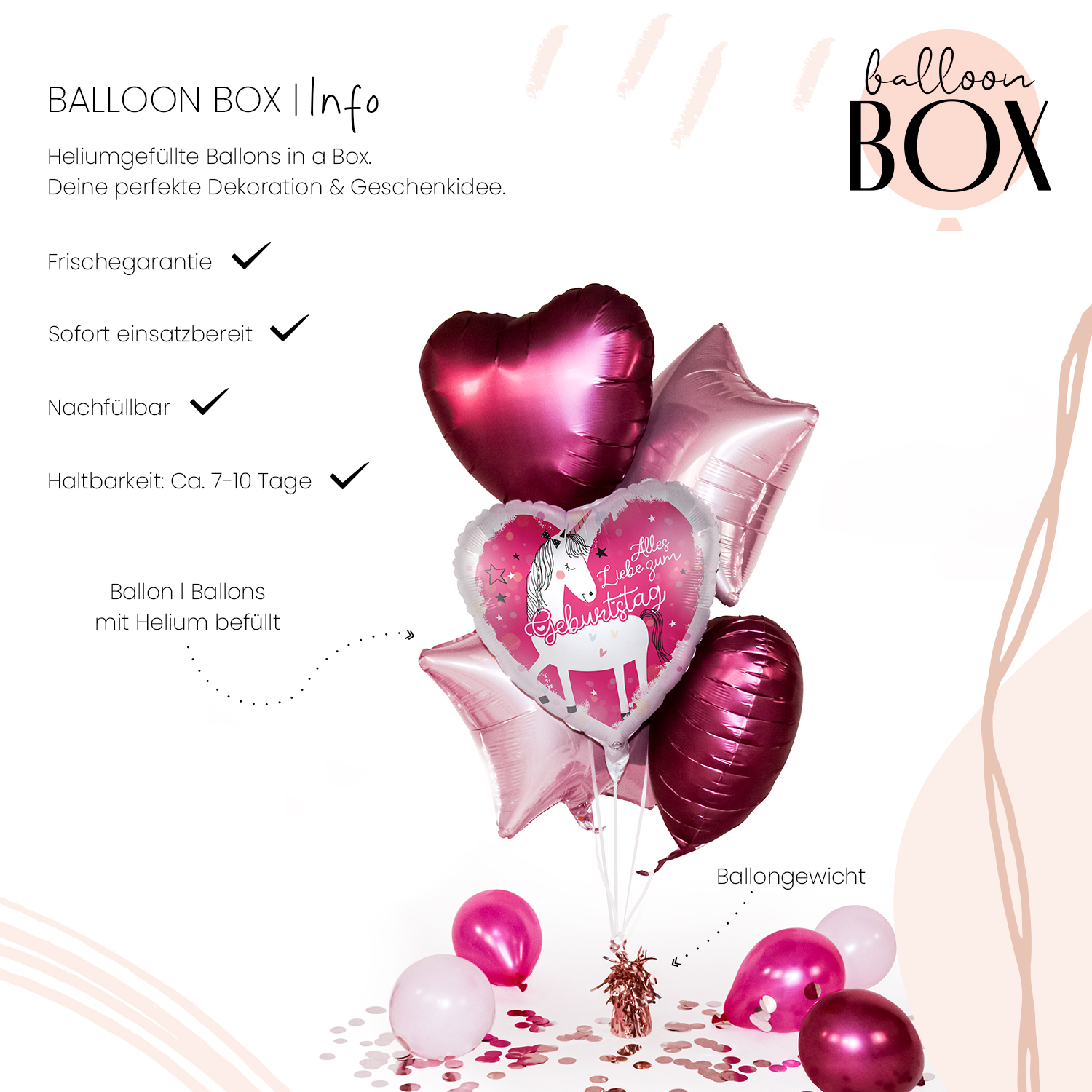 Heliumballon in a Box - Geburtstag Einhorn