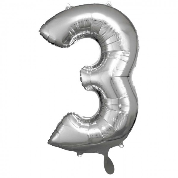 1 Balloon XXL - Zahl 3 - Silber