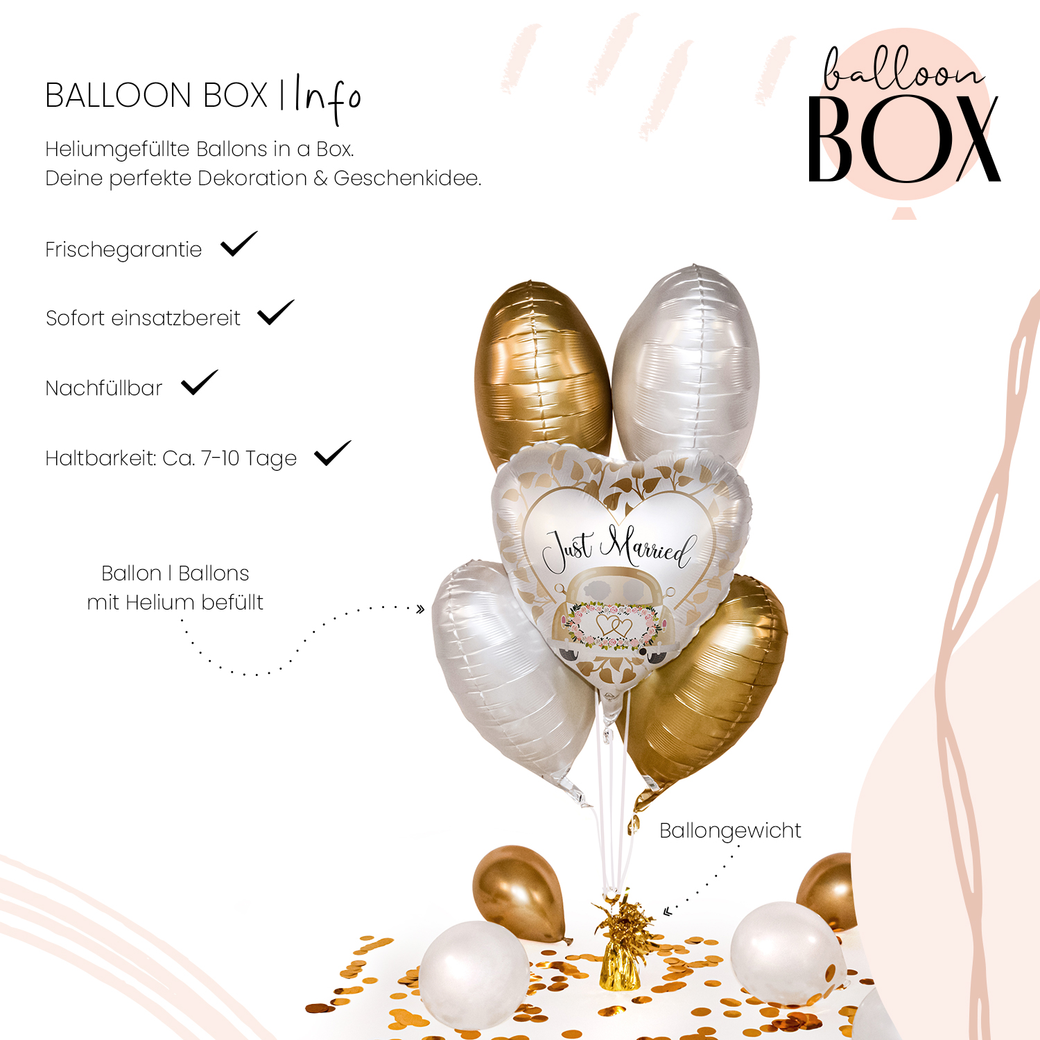 Heliumballon in a Box - Just Married Auto Gold