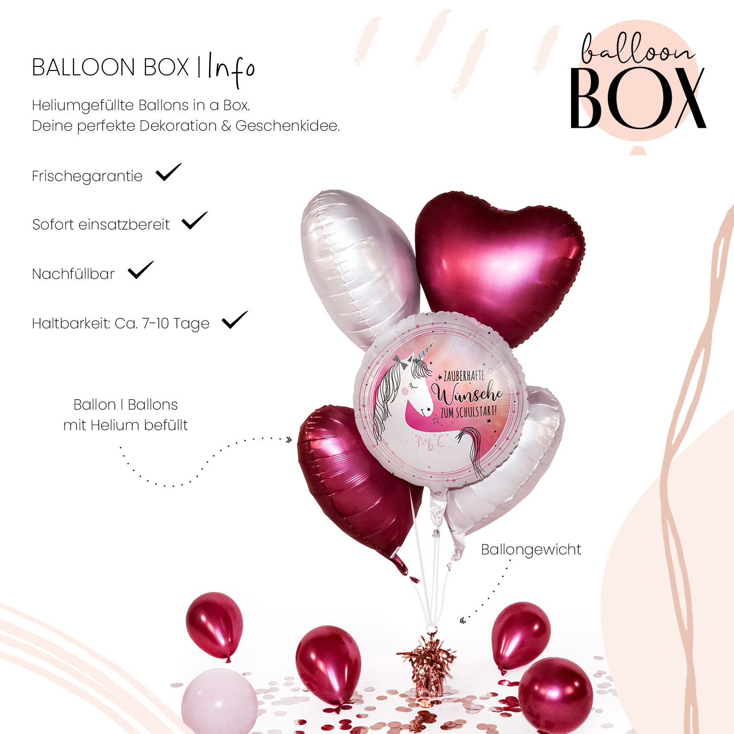 Heliumballon in a Box - Schulstart Einhorn