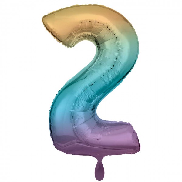 1 Ballon XXL - Zahl 2 - Regenbogen Pastel
