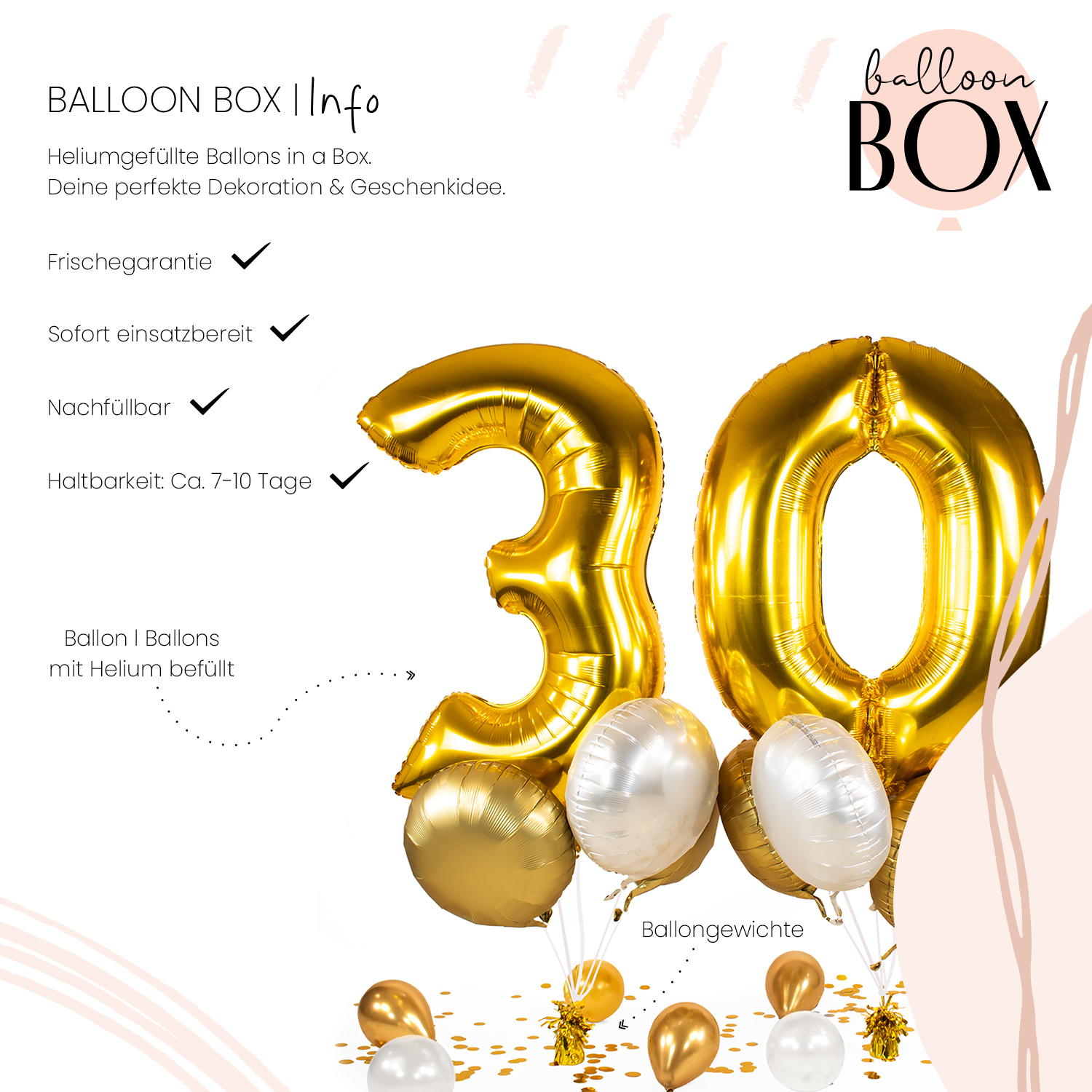 Heliumballon in a Box - Golden Thirty