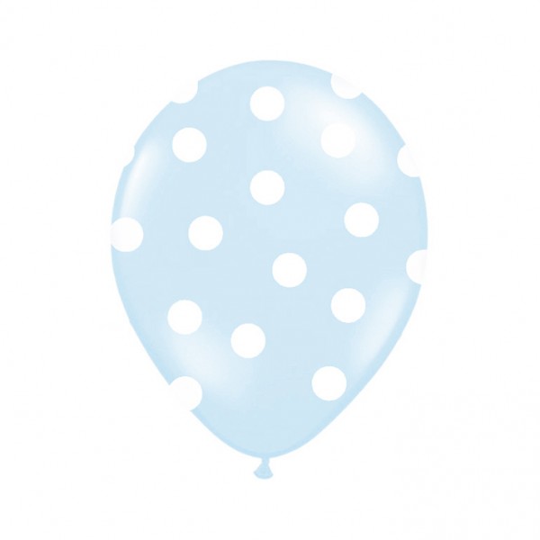 6 Motivballons - Ø 30cm - Dots - Hellblau &amp; Weiß