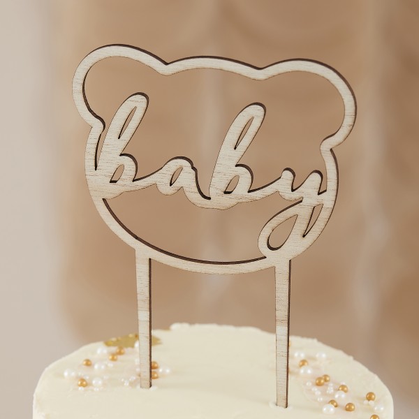 1 Cake Topper - Baby Bear Shaped - Wooden