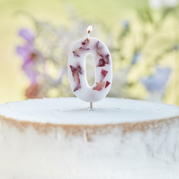1 Candle - Number 0 - Pressed Petals