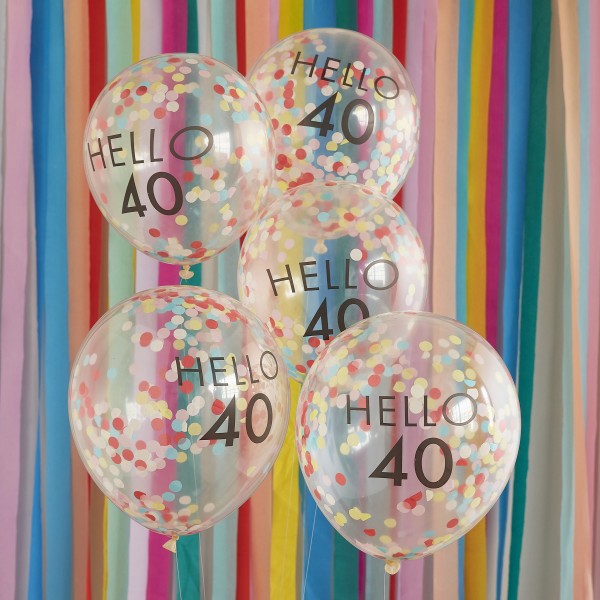5 Hello 40 Milestone Balloons - Brights