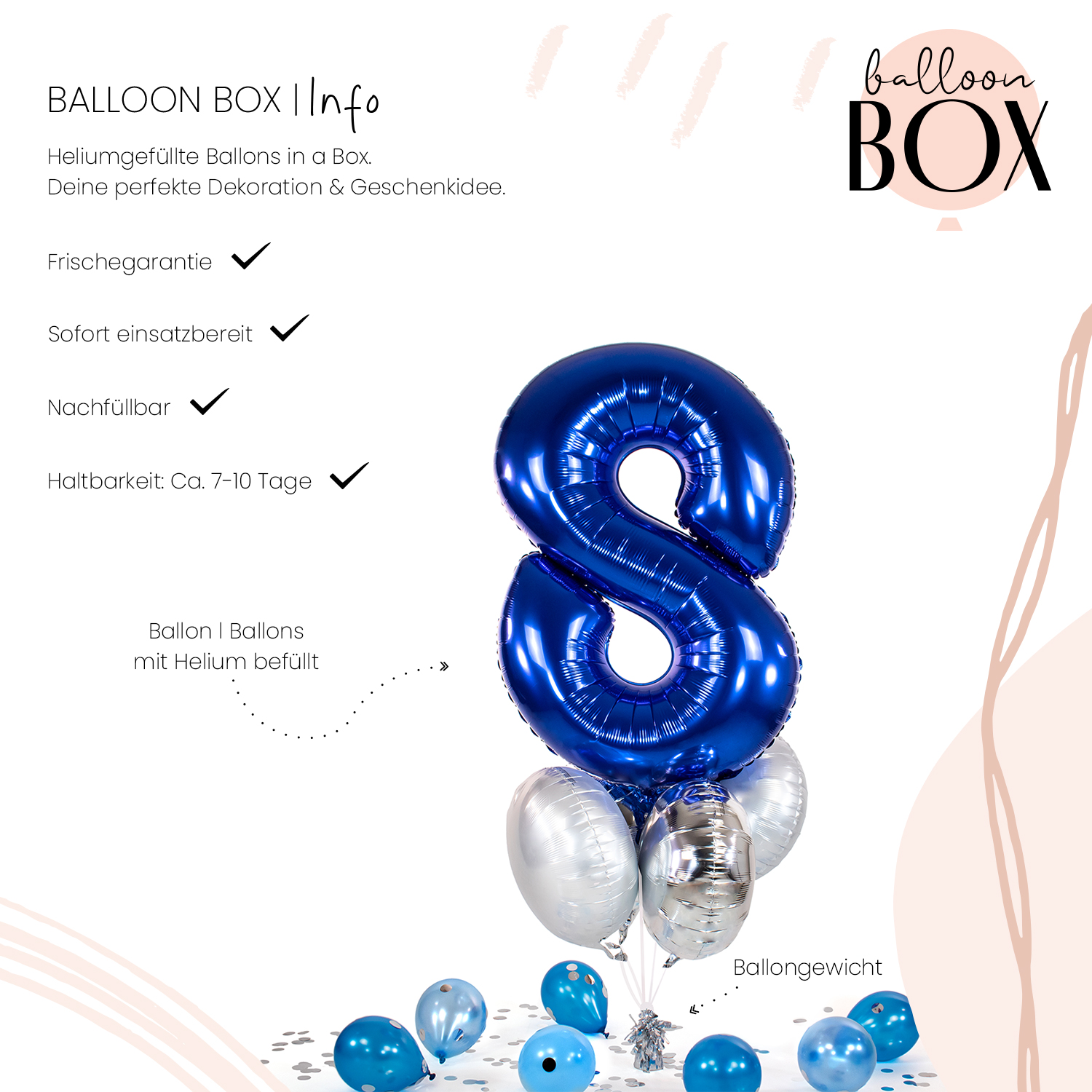 Heliumballon in a Box - Blue Eight