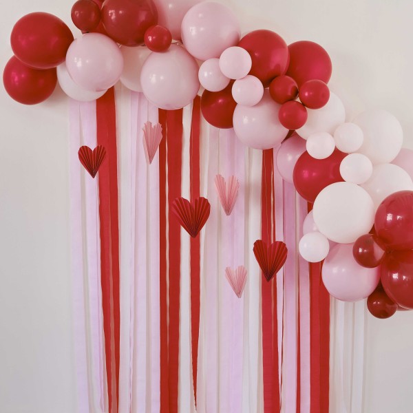 Balloon Arch - Heart Honeycombs - Pink, Red, Streamers
