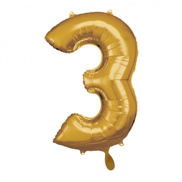 1 Ballon XL - Zahl 3 - Gold
