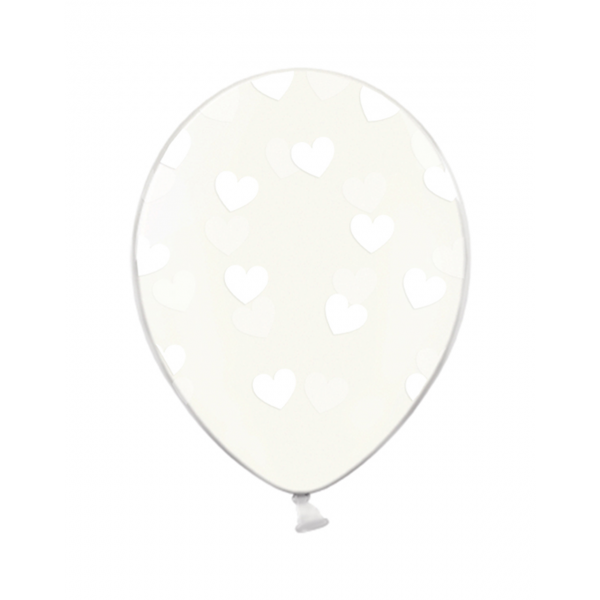 6 Motivballons Clear - Ø 30cm - Hearts - Weiß