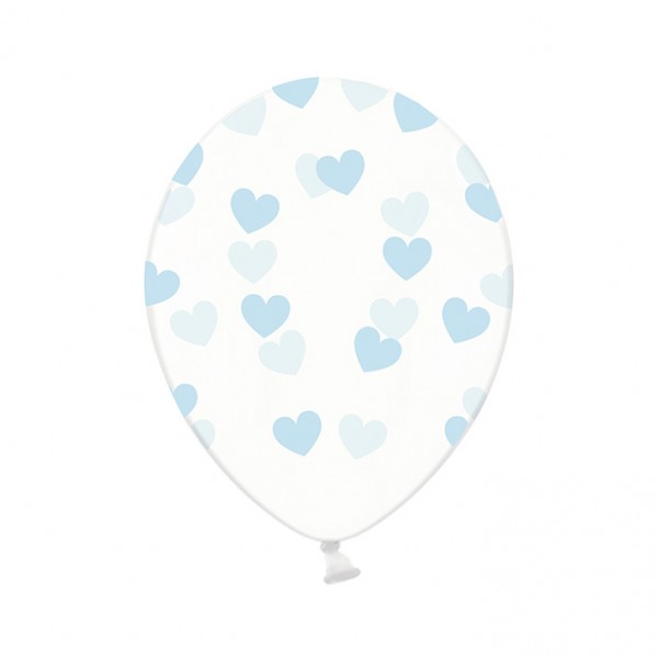 50 Motivballons Clear - Ø 30cm - Hearts - Hellblau