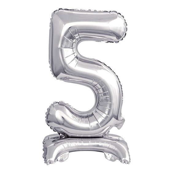 1 Balloon XS mit Standfuß - Zahl 5 - Silber