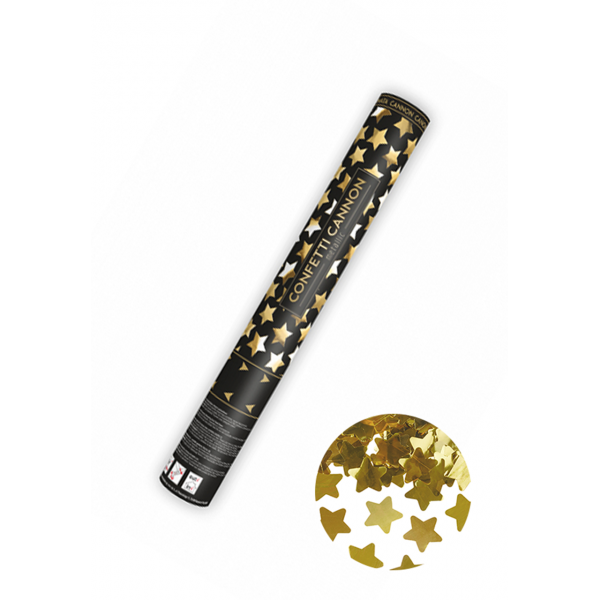 1 Konfettikanone - 40cm - Metallic - Stars - Gold