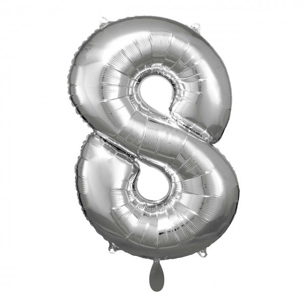 1 Ballon XL - Zahl 8 - Silber