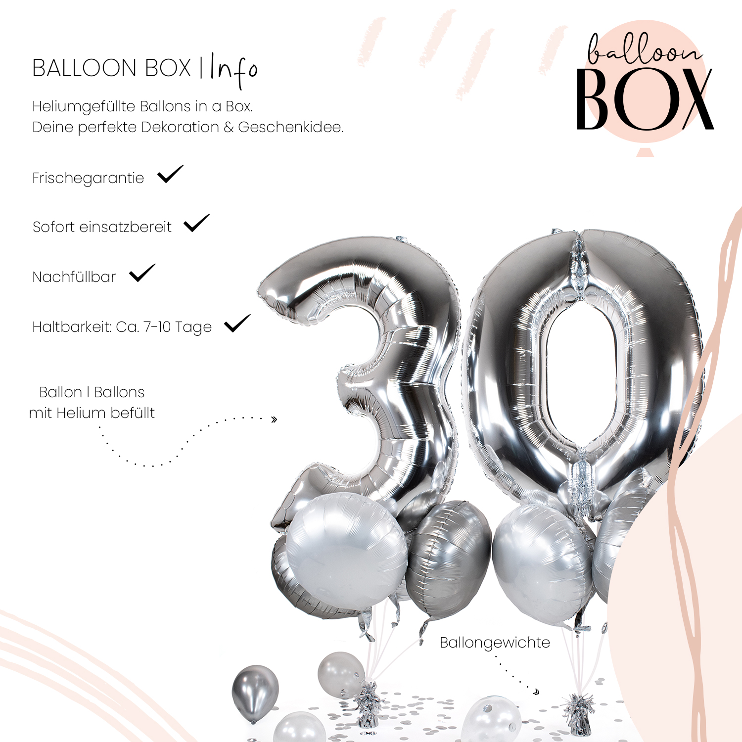 Heliumballon in a Box - Silver Thirty
