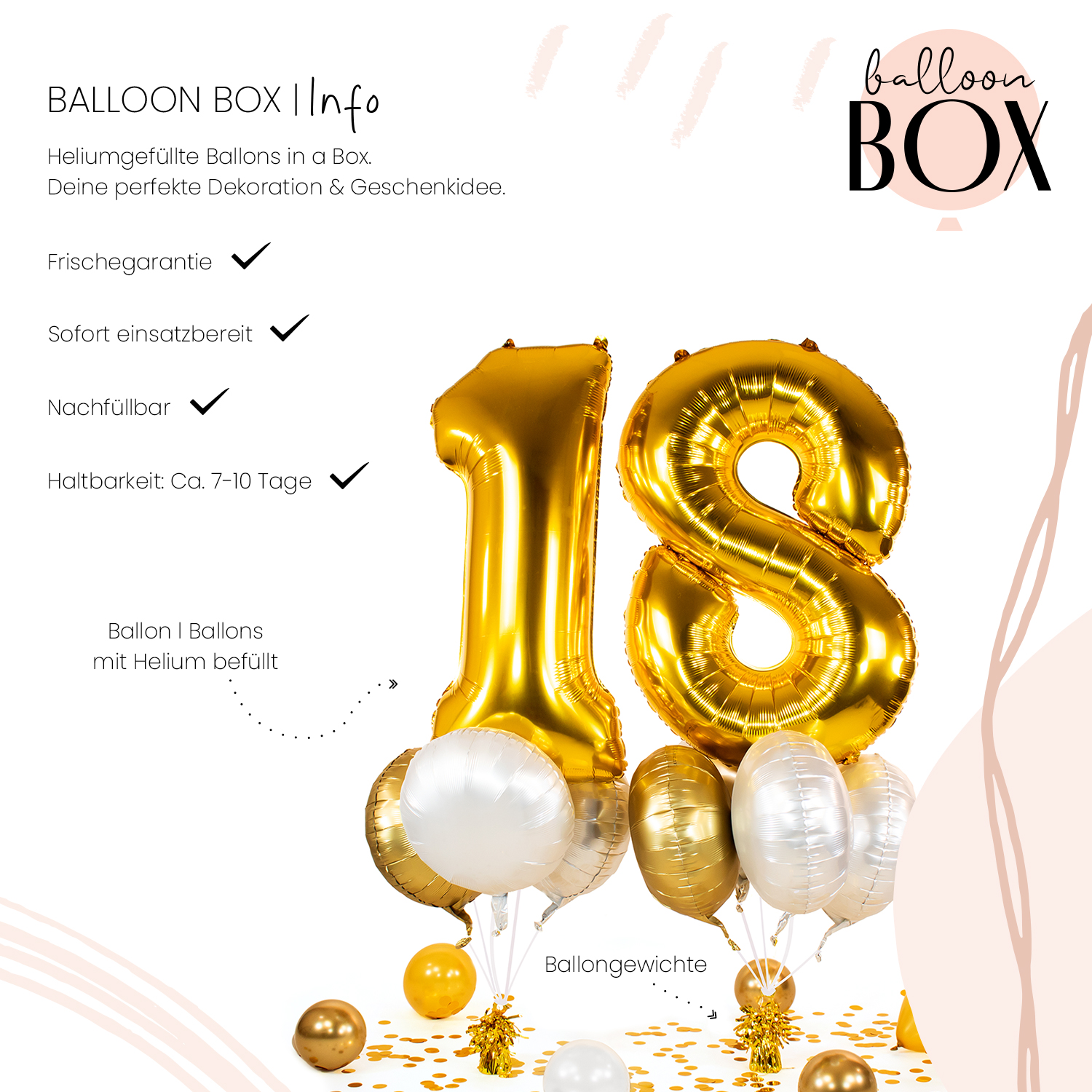 Heliumballon in a Box - Golden Eighteen