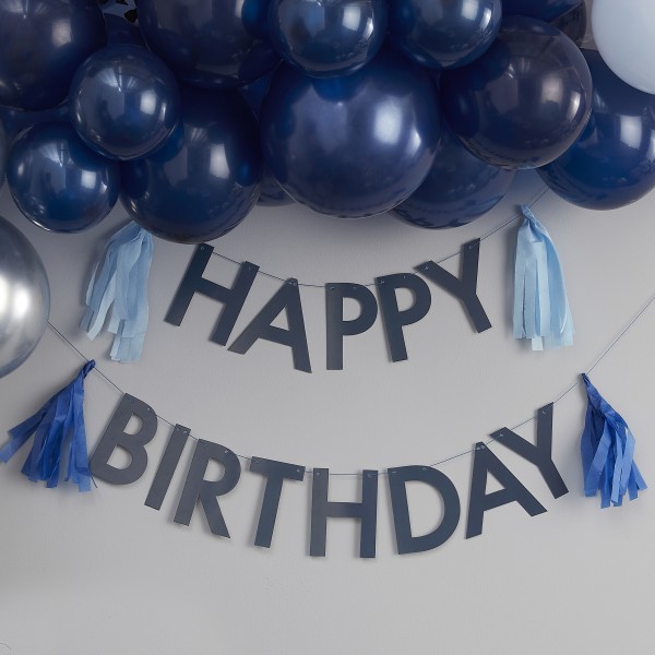1 Bunting - Happy Birthday with Tassels - Blue
