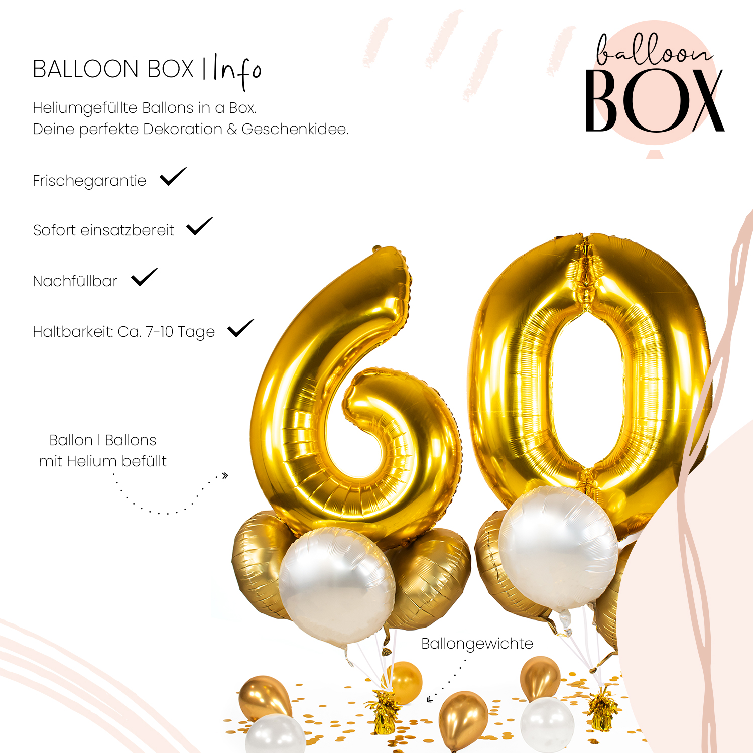 Heliumballon in a Box - Golden Sixty