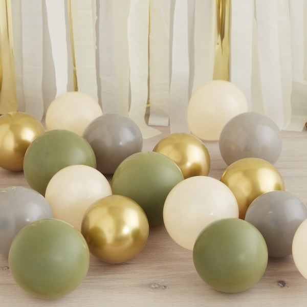 40 Balloon Pack - 5 inch - Green, gold, grey and sand