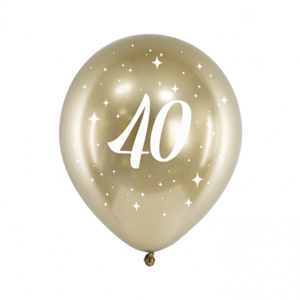 6 Motivballons - Ø 30cm - Glossy Gold - 40