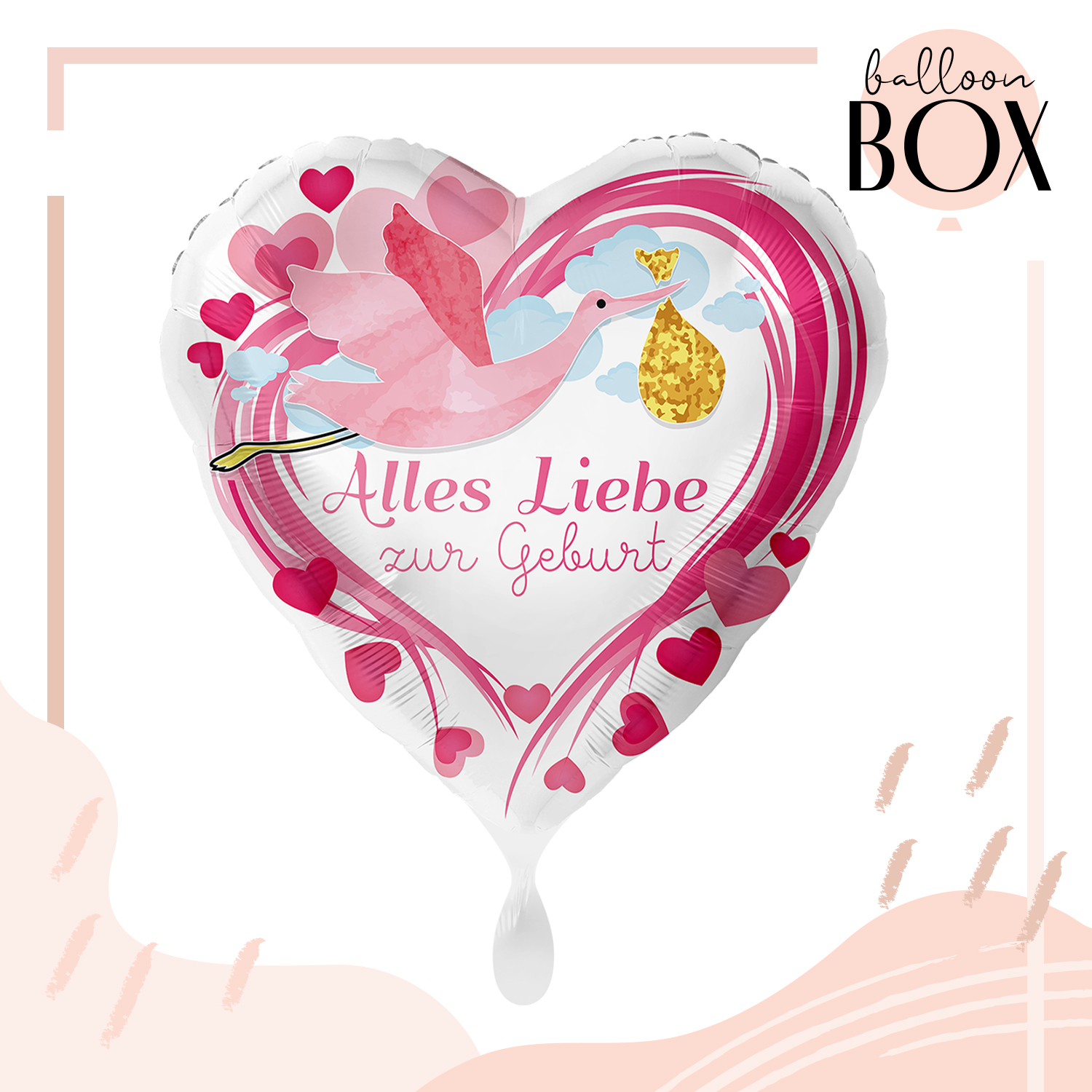 Heliumballon in a Box - Alles Liebe zur Geburt Pink