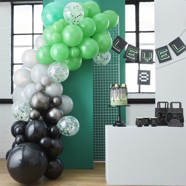 1 Balloon Arch - Black, Green &amp; Grey