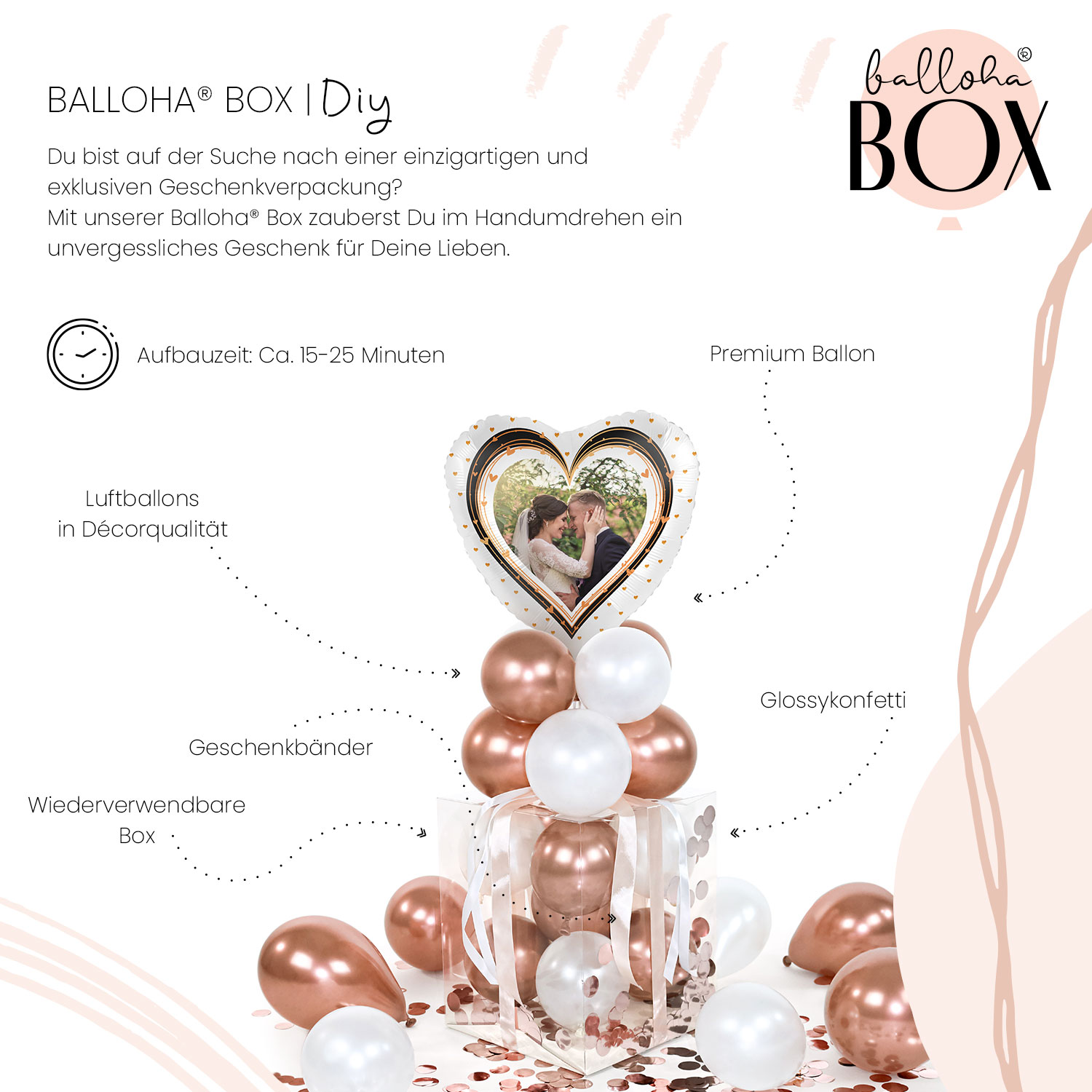Balloha® Box mit Foto - DIY Happy Birthday Elegant Hearts