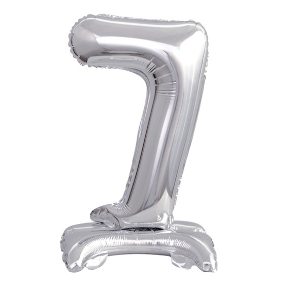 1 Ballon XS mit Standfuß - Zahl 7 - Silber