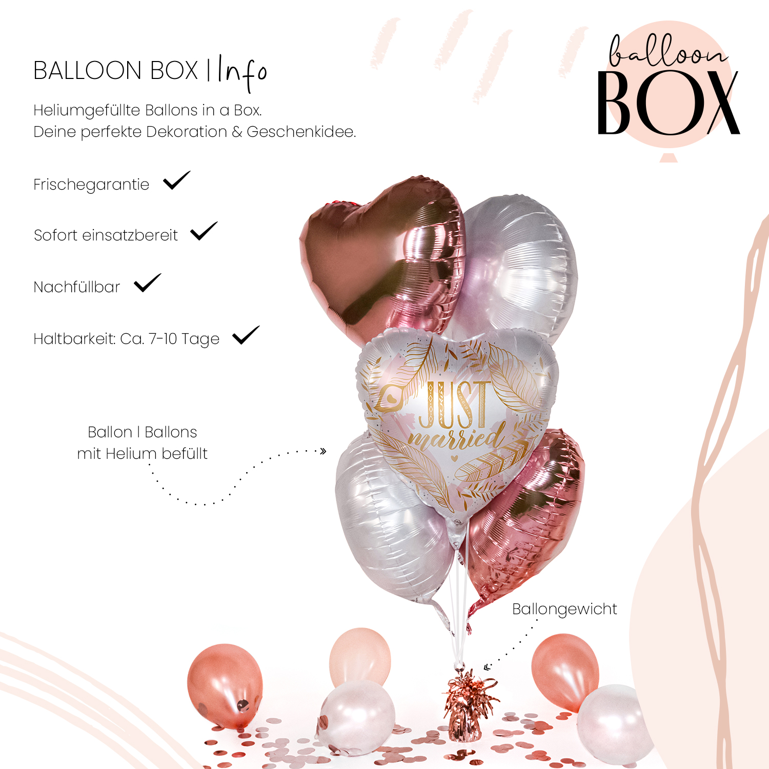 Heliumballon in a Box - Just Married Boho Feathers