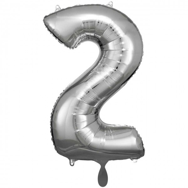 1 Balloon XXL - Zahl 2 - Silber