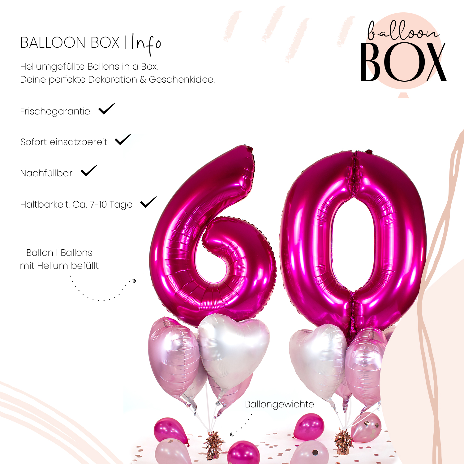 Heliumballon in a Box - Pink Sixty