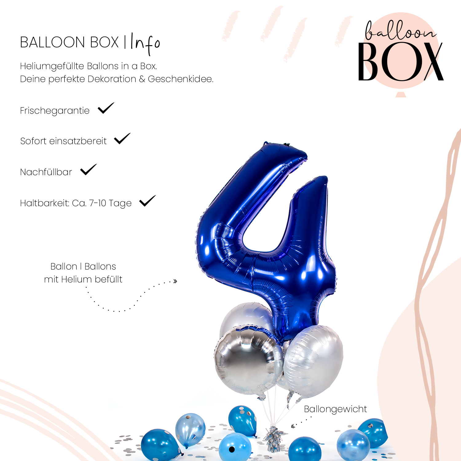 Heliumballon in a Box - Blue Four