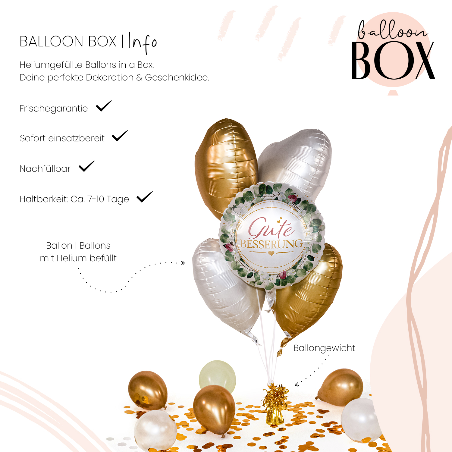Heliumballon in a Box - Gute Besserung Greenery
