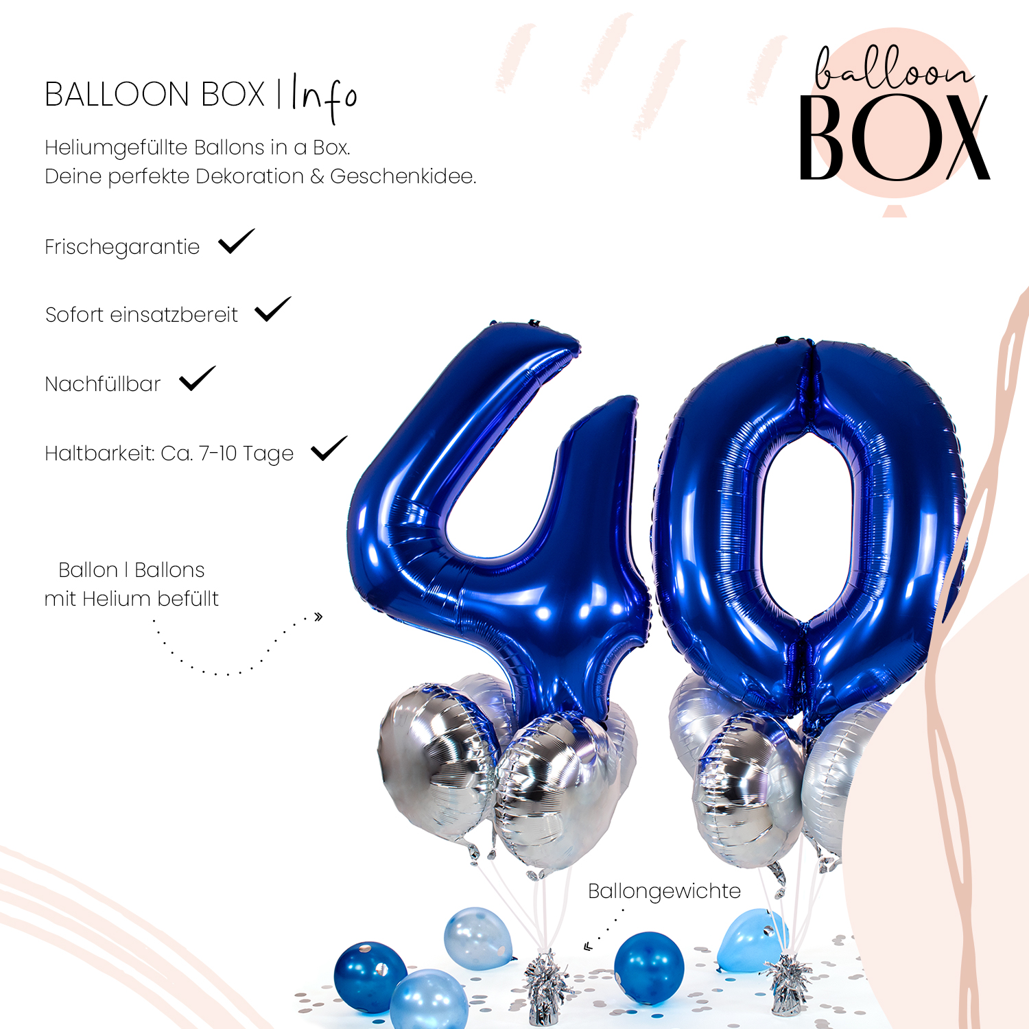 Heliumballon in a Box - Blue Fourty