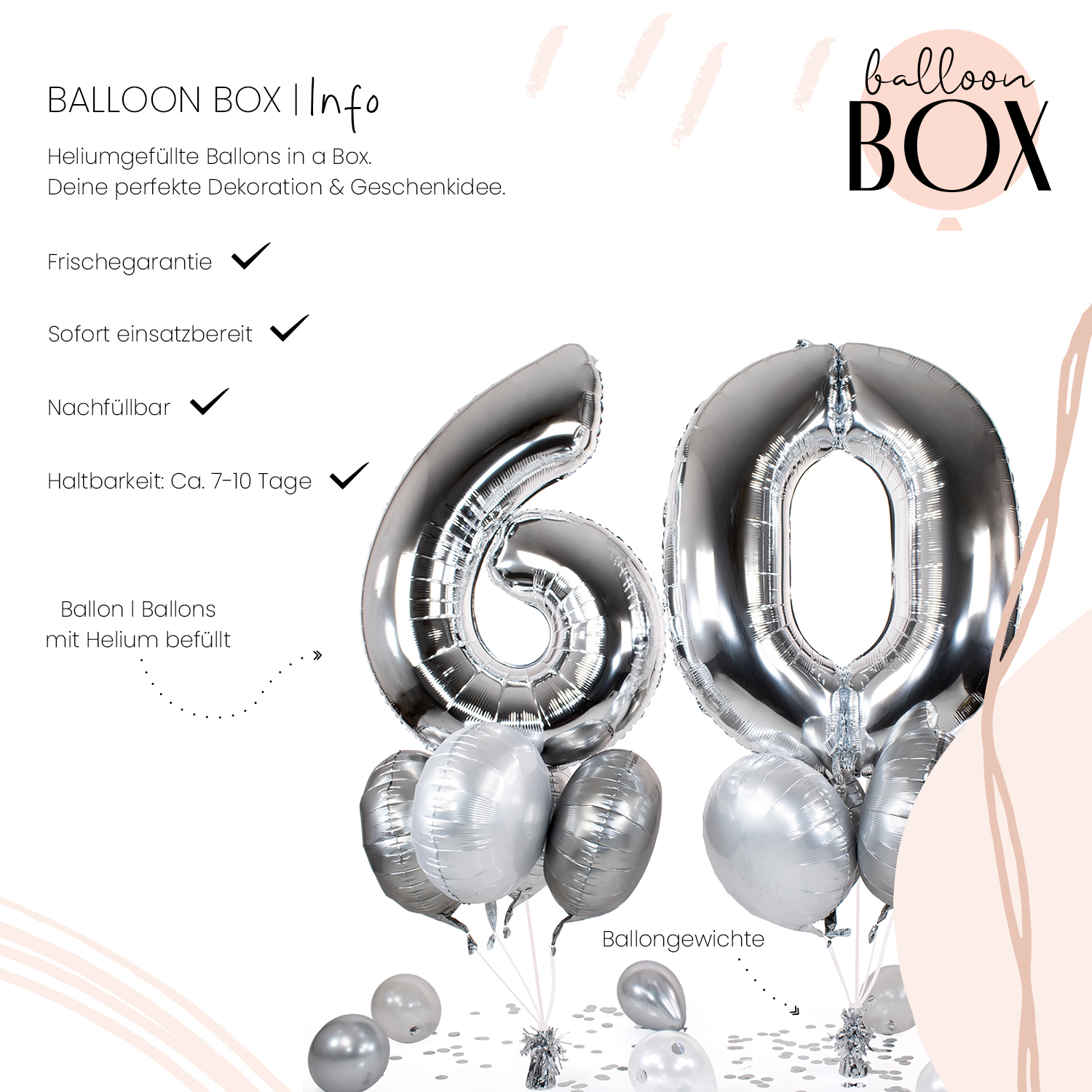 Heliumballon in a Box - Silver Sixty