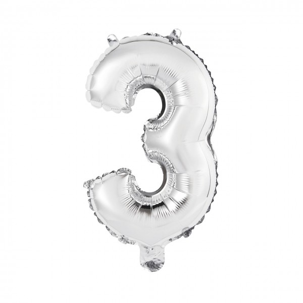 1 Ballon XS - Zahl 3 - Silber
