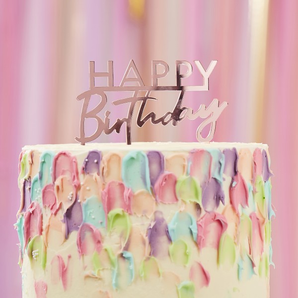 1 Acrylic Rose Gold Happy Birthday Cake Topper